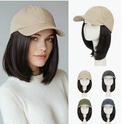 Khaki Adjustable Baseball Hat Wig Hair Extensions 5.5" Dark Brown
