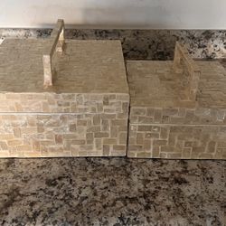Set of 2 Mosaic Storage Boxes w Handles Made with shells mosaic