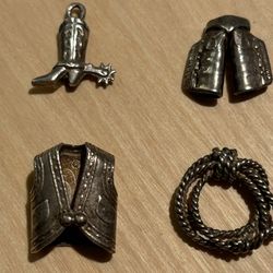 4 Sterling Silver Cowboy Themed Charms