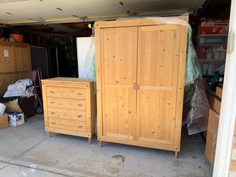 Wood Wardrobe and Dresser Set