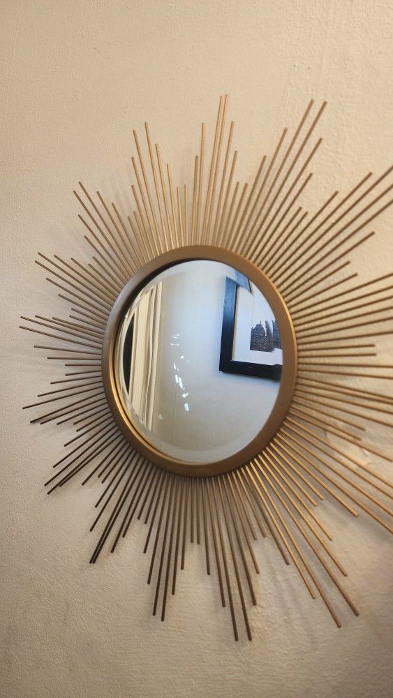 Gold, Metal, Flat, Wall Starburst Mirror