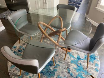 Modern Glass Top Table w/ 4 Leather Chairs