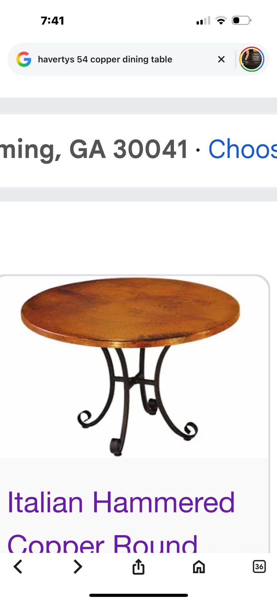Havertys 54 In Copper table & Chairs -$1600