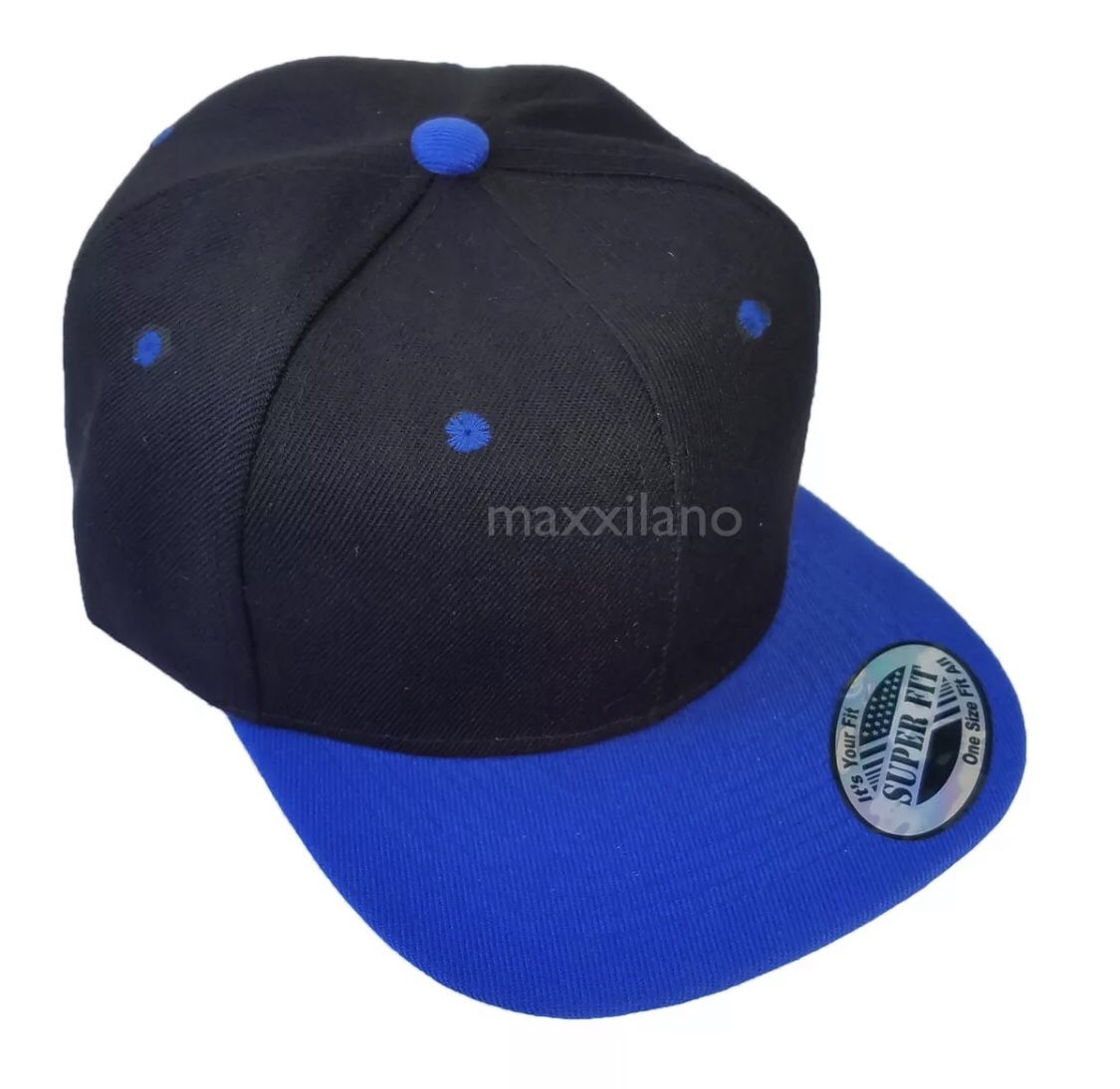 LOGA Black Blue Blank Plain Polyester Snapback Hat Plastic Snap Flat Visor High Crown