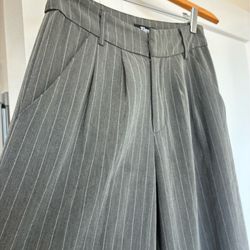 Gray & White Pinstripe Wide Leg Pant