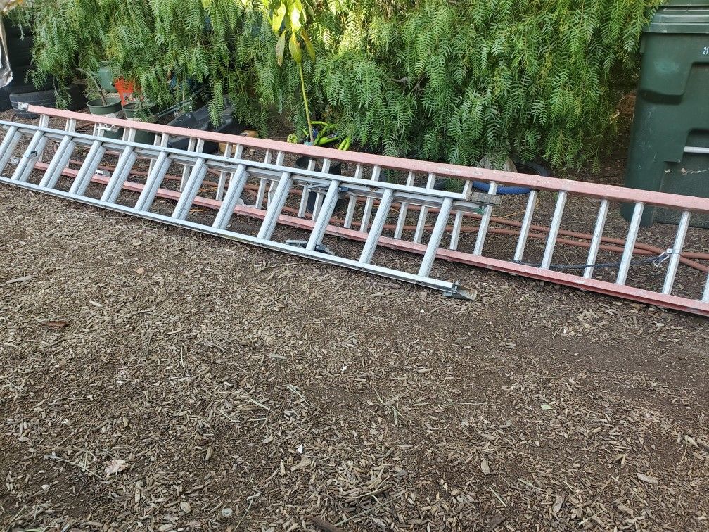 2 Aluminum Extension Ladders & 1 Fiberglass Extension
