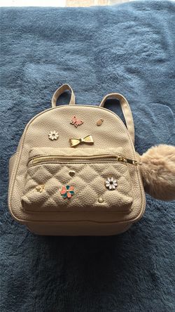 Mini Cream Quilted Backpack with Pins