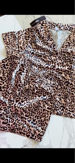 Fashion Nova Leopard Print Satin Pajama Set