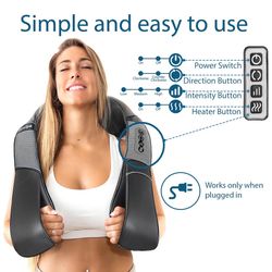 New 8 Roller Balls Electric Massager Shiatsu Neck or Back Massage with Heat Deep Kneading Full Body Massager