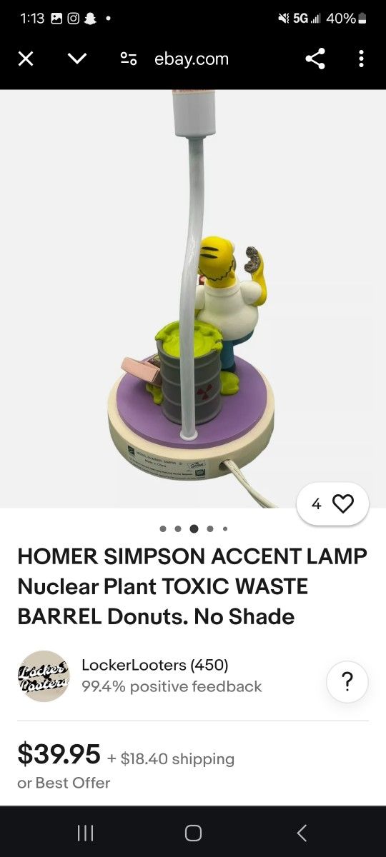 HOMER SIMPSON ACCENT LAMP Nuclear Plant TOXIC WASTE BARREL Donuts. No Shade