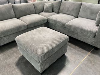 DARK GRAY or LIGHT GRAY Plush Corduroy 99x99 sectional sofa with ottoman $550 pick up / can deliver