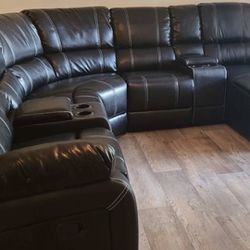 New Large Brown/Black Leather Reclining Sectional Sofa Couch with chaise 