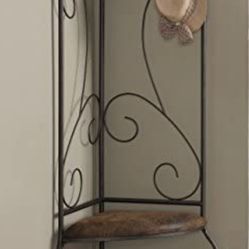Kings Brand Furniture Brushed Copper Metal Corner Entryway Hallway Storage Bench with Coat Rack