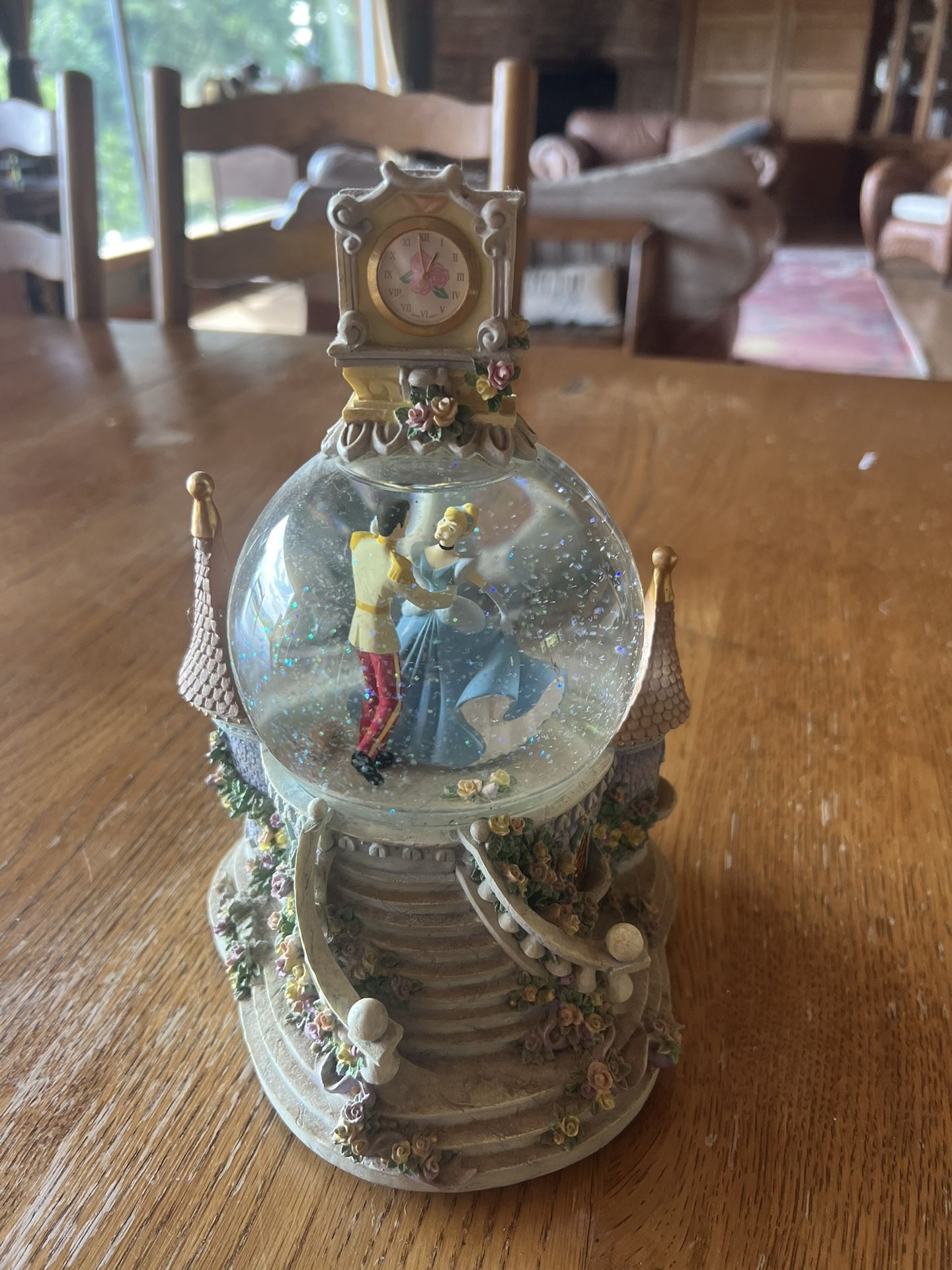Disney Cinderella SO THIS IS LOVE Musical Light Up Clock Snow Globe Spins Rare!