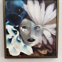 Beautiful Custom Artwork, White Blue, And Brown With Gold Frame