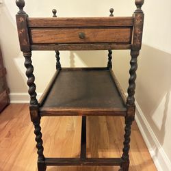 Antique English Oak Tea Trolley/Serving Cart with Barley Twist wooden legs.  