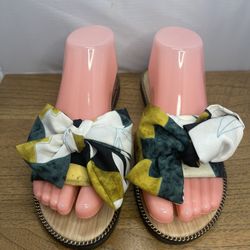 Yuxahiugtuoxi Flip Flop, Summer Fashion Slippers Women Mixcolor Fabric Upper Bow-Tied Flat Heel Open Toe Indoor (Color : Green, Shoe Size : 40