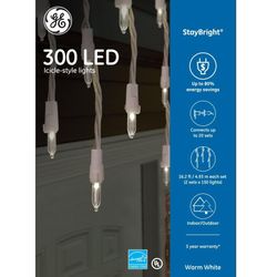 GE StayBright 300-Count Constant White Icicle LED Plug-In Holiday Icicle Lights ENERGY STAR