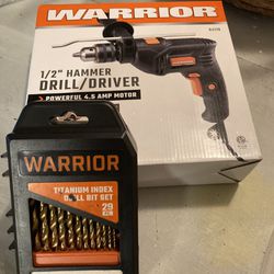 Warrior 1/2” Drill 4.5 Amp Motor And 29 Piece Drill Set Included 
