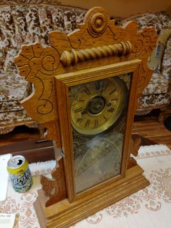 Antique German mid-century Waterbury wind up clock, Chinese, clock jin B