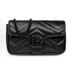 GUCCI GG Marmont ceramic finish double G logo quilted design leather armpit bag one-shoulder cross-body bag ultra-mini women's black(94)11
