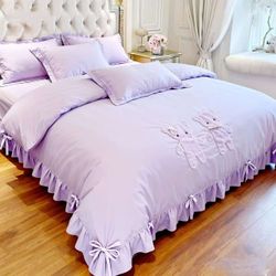 Lavender Princess Bedding Set - Premium Cotton with Teddy Bear Design 👑🧸 