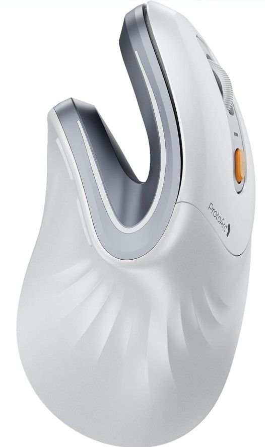 ProtoArc Ergonomic Mouse, EM11 NL Wireless Vertical Mouse, Ergo Mouse with Multi-Device, USB-C Rechargeable Mice - White