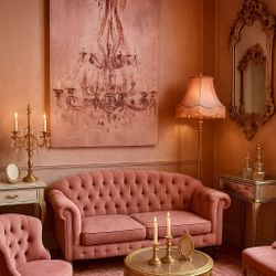 Nanette Lepore 2010s Pink Chandelier Canvas Wall Art With Rhinestones, 24x36”