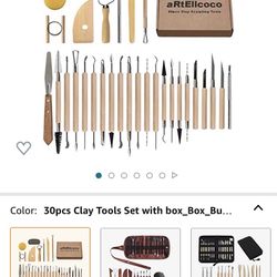 aRtEllcoco 30pcs Clay Sculpting Tools Set, Ceramic Pottery & Clay Sculpting Carving Tool Set with Wooden Handle for Pottery Sculpture Clay Modeling Pa