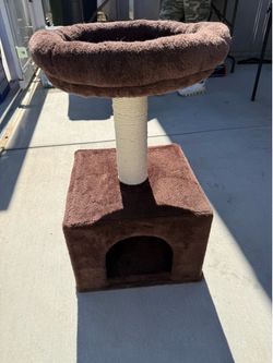 Small compact cat tree scratcher house