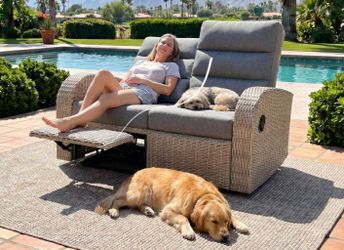 Outdoor Wicker Recliner Loveseat with Cushions