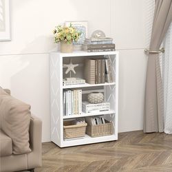 3 Tier Bookshelf, 34"Tall Metal Bookcase with Adjustable Shelves, Modern Display Book Shelf, White Bookcase Shelf, Utility Shelf, Storage Shelves for 