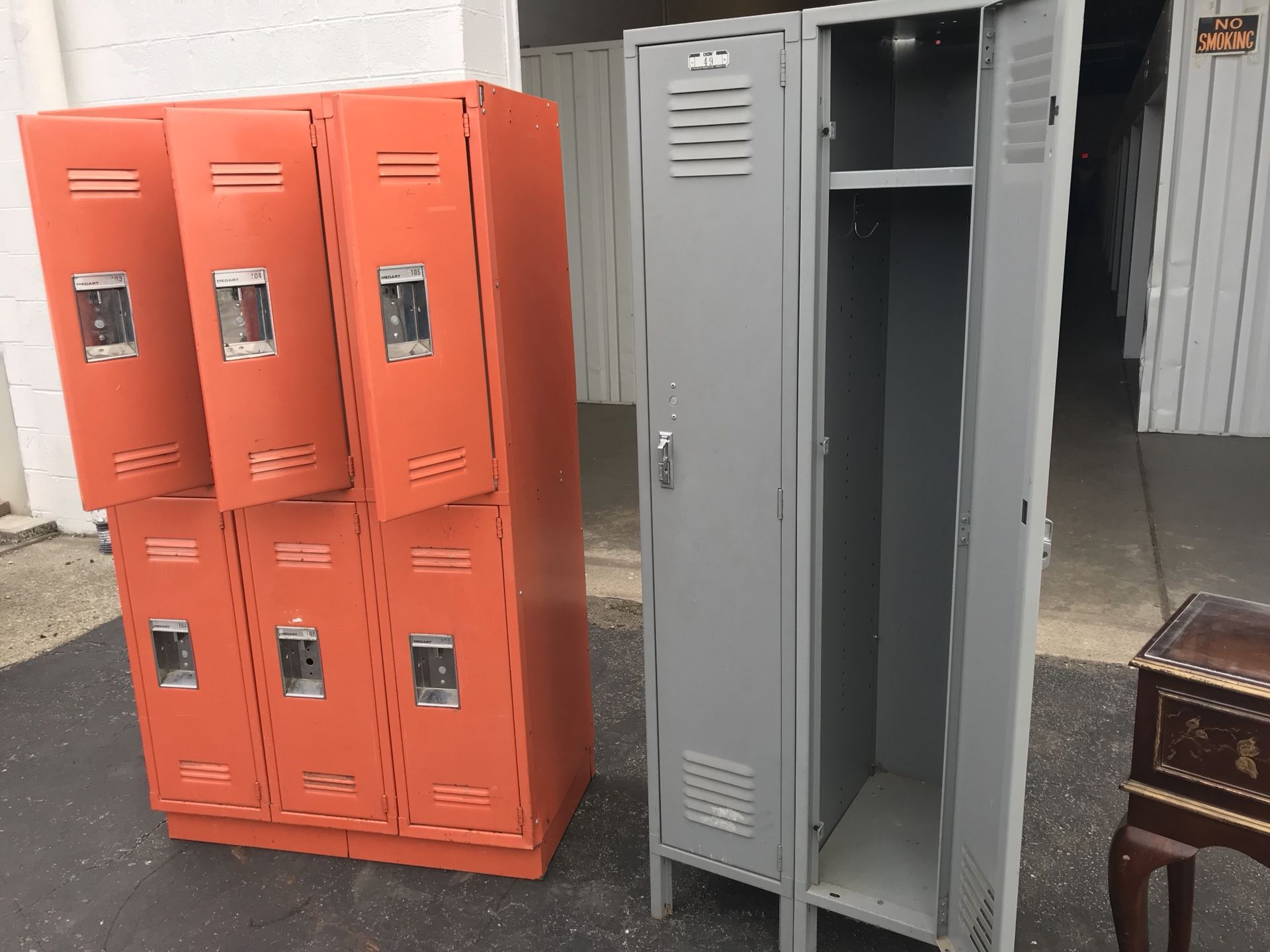 Great condition vintage Lyon & Medart storage / gym / school lockers orange: $299, grey: $199