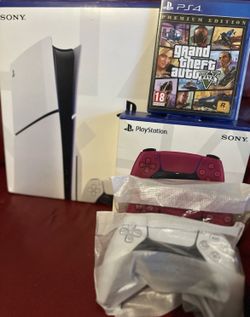 🔥🔥Bundle PlayStation 5 Slim Disc Console 1TB White 1 Game 2 Controllers Cables Included
