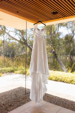 Wedding Dress | Ivory | Off-the-Shoulder | A-Line | Draped Bodice | Long Train