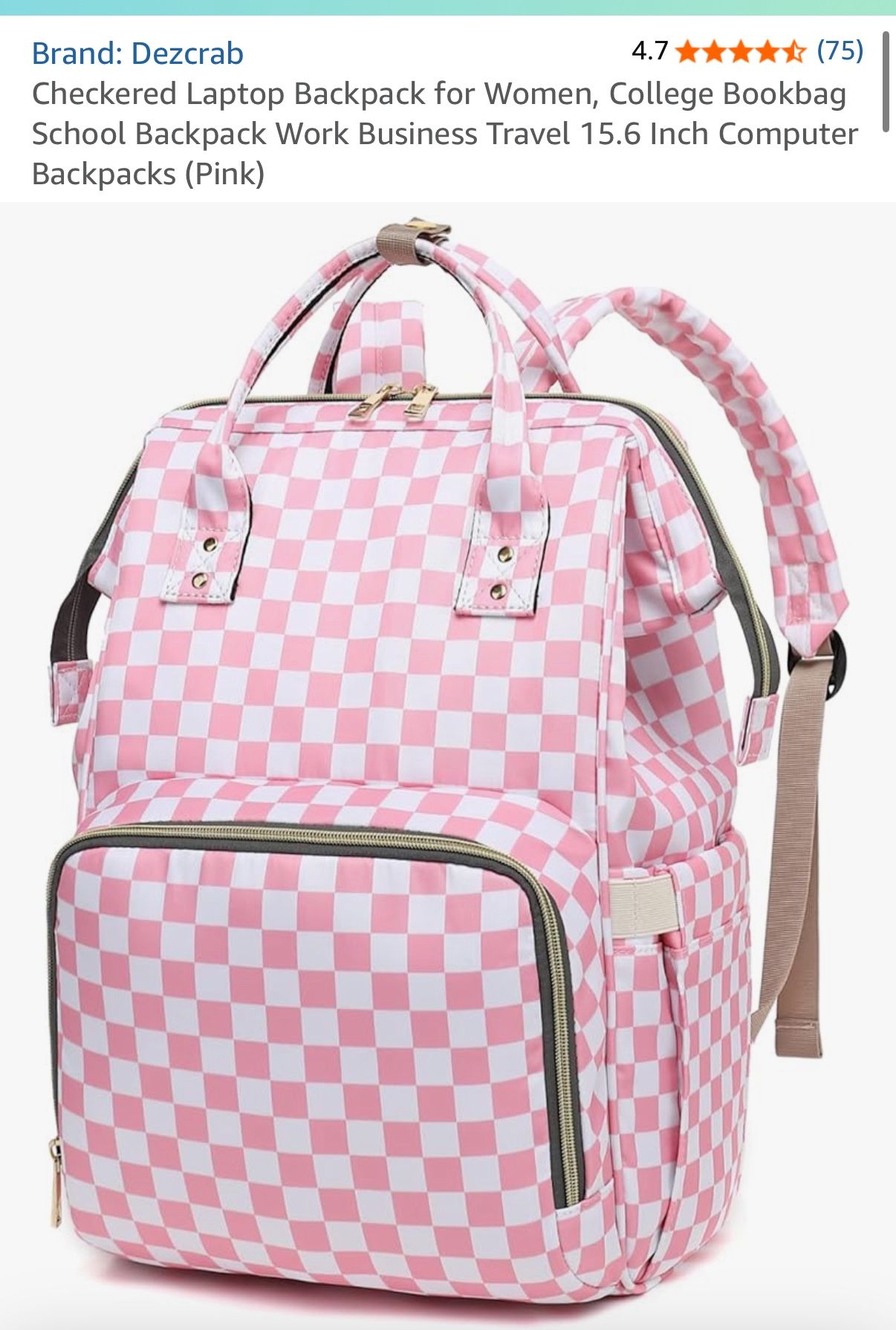 New! Pink Checkered Backpack