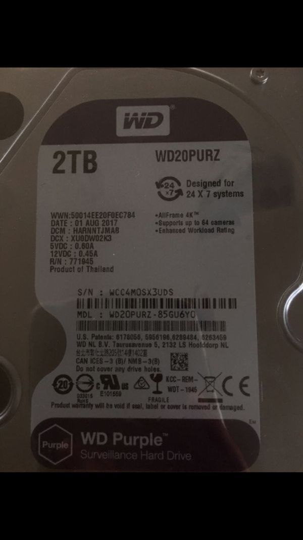 WD Purple Surveillance hard drive for security camera recorder , $120