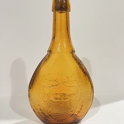 Wheaton Union Shield & Dove ANTIQUE Amber Pressed Glass Bottle (Made in USA) Vintage