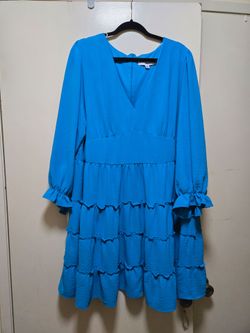 Blue Tiered Ruffle Long Sleeve Dress