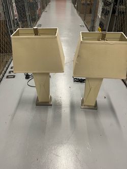 Pair of Cream Table Lamps with Square Shades