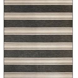 Mineral Springs Outdoor Area Rug Huntington Stripe, Black & Ivory