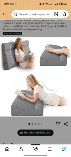 Headboard Pillow Queen Wedge Memory Foam Pillow Headboard with Head Rest One-Piece Ergonomic Linen Upholstered Backrest Cushion for Back Support, Bed 