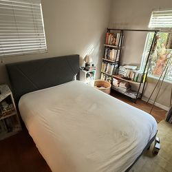 Comfortable, sturdy queen bed frame and mattress