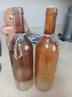 Decorative Glass Wine Bottles with Bead Accents
