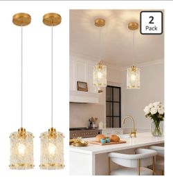 BRAND NEW-UNUSED-UNOPENED!! Gold Pendant Lights Kitchen Island 4 Pack Modern Water Ripple Glass Pendant Lights Mini Chandelier Adjustable Hanging Pend