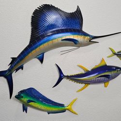 Fish Sculptures/Sailfish/Mahi mahi/Yellow Tail/Price For All/Wall Decor/Boat Decor/Bathroom/Pool Decor  