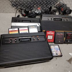 Atari 2600 Lot – Woodgrain CX2600 & “Darth Vader” 4-Switch + 8 Games Parts 