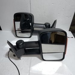 CHEVY SILVERADO GMC SIERRA 07-13 BLACK POWER HEATED AMBER TURN SIGNAL TOWING MIRRORS  Espejos retrovisores eléctricos calefactables de color negro con