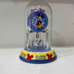 VINTAGE DISNEY MICKEY MOUSE GLASS CLOCK WITH ROTATING PENDULUM