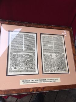 CRONIKE VAN VLAENDEREN DOUBLE WOOCUT LEAVES PRINTED IN 1531 ORIGINAL